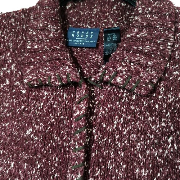 Crazy Horse Liz Claiborne Womens XL Fuzzy Speckled Full Zip Cardigan Sweater - Picture 4 of 7